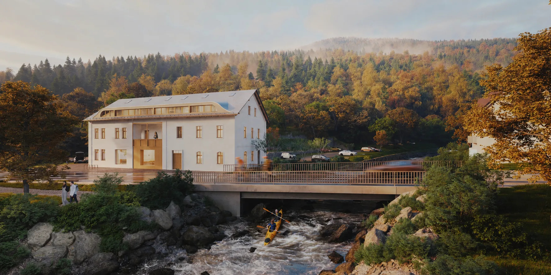 Exteriér s řekou, podzim